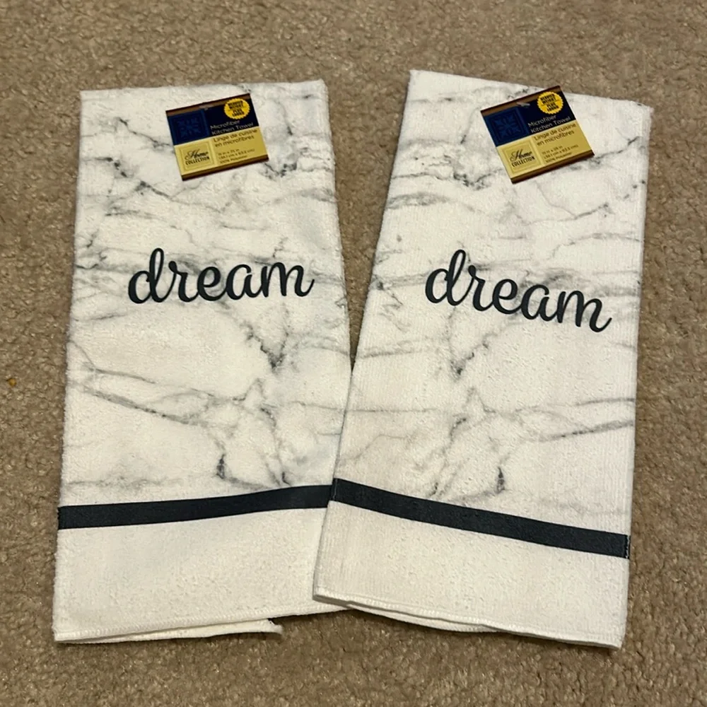 dish towels marble print “dream” inspirational